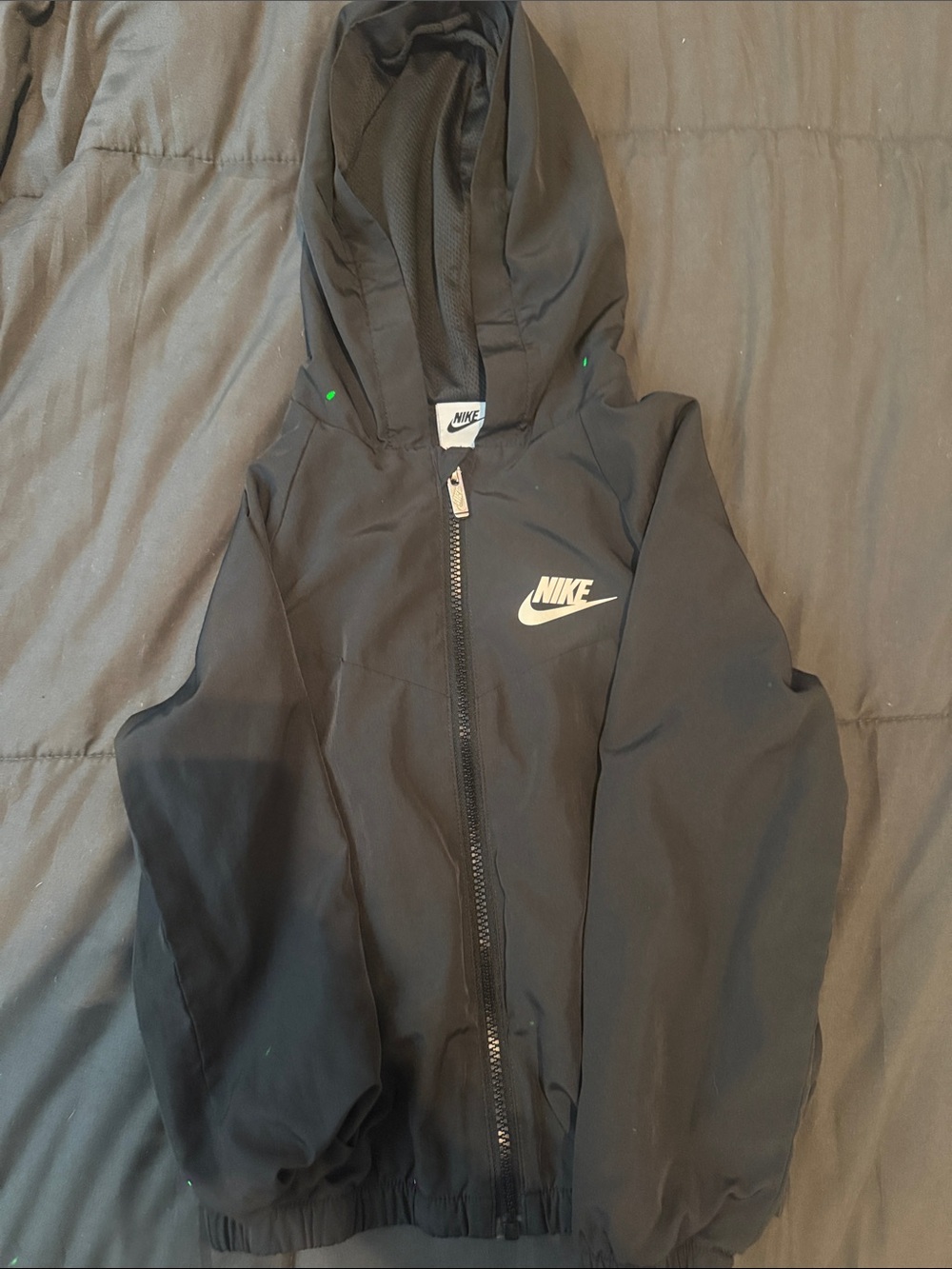 Nike Kids Black Hooded Rain Jacket with White Logo